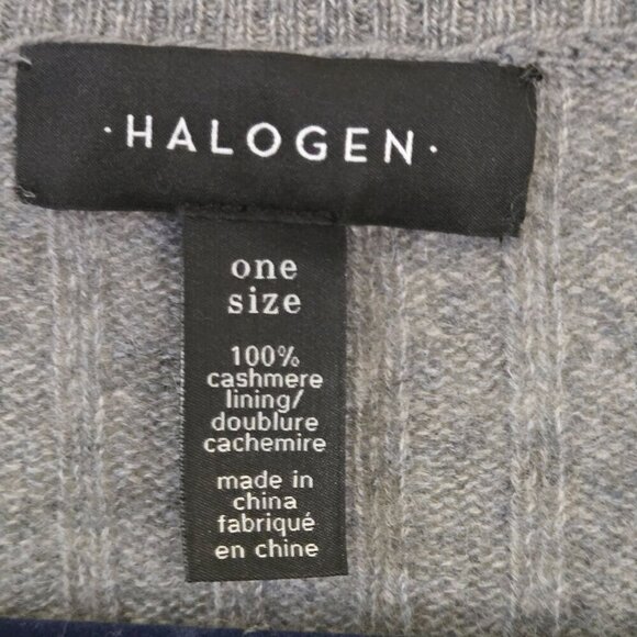 Halogen Cashmere Poncho Ribbed V Neck All Season Super Soft Gray One Size - Picture 5 of 7